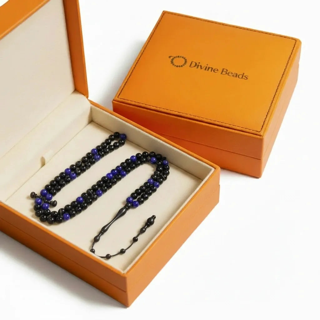 The InterMix Lapis Lazuli With Black Aqeeq Misbaha | Tasbih – 100 Beads 8MM