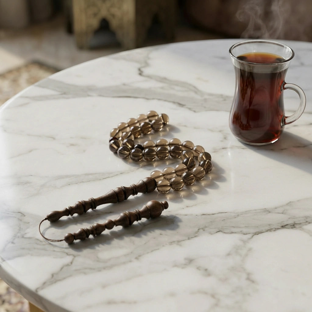 Smokey Quartz Rosewood Misbaha | Tasbih – 100 Beads 8MM