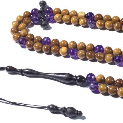 The Ancient Koka Wood Intermix With Amethyst Misbaha | Tasbih – 100 Beads 8MM