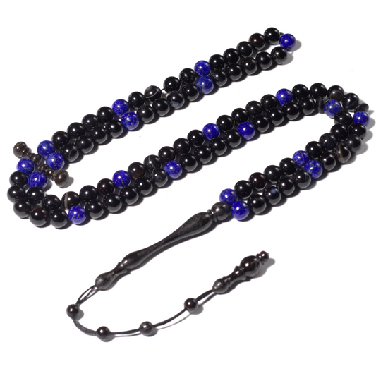 The InterMix Lapis Lazuli With Black Aqeeq Misbaha | Tasbih – 100 Beads 8MM