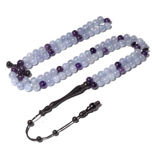 The InterMix Aquamarine With Amethyst Misbaha | Tasbih Prayer Beads – 100 Beads, 8MM