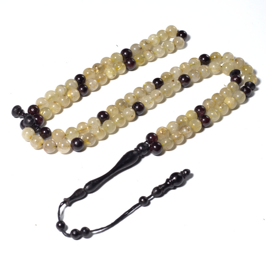 The InterMix Golden Rutile  With Garnet 100 Beads 8MM.