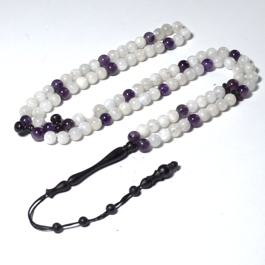 The InterMix Moonstone With Amethyst Misbaha | Tasbih Prayer Beads – 100 Beads, 8MM