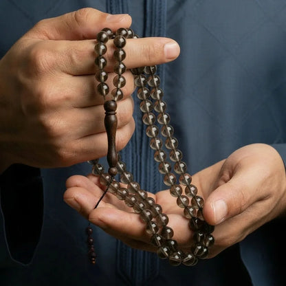Smokey Quartz Rosewood Misbaha | Tasbih – 100 Beads 8MM