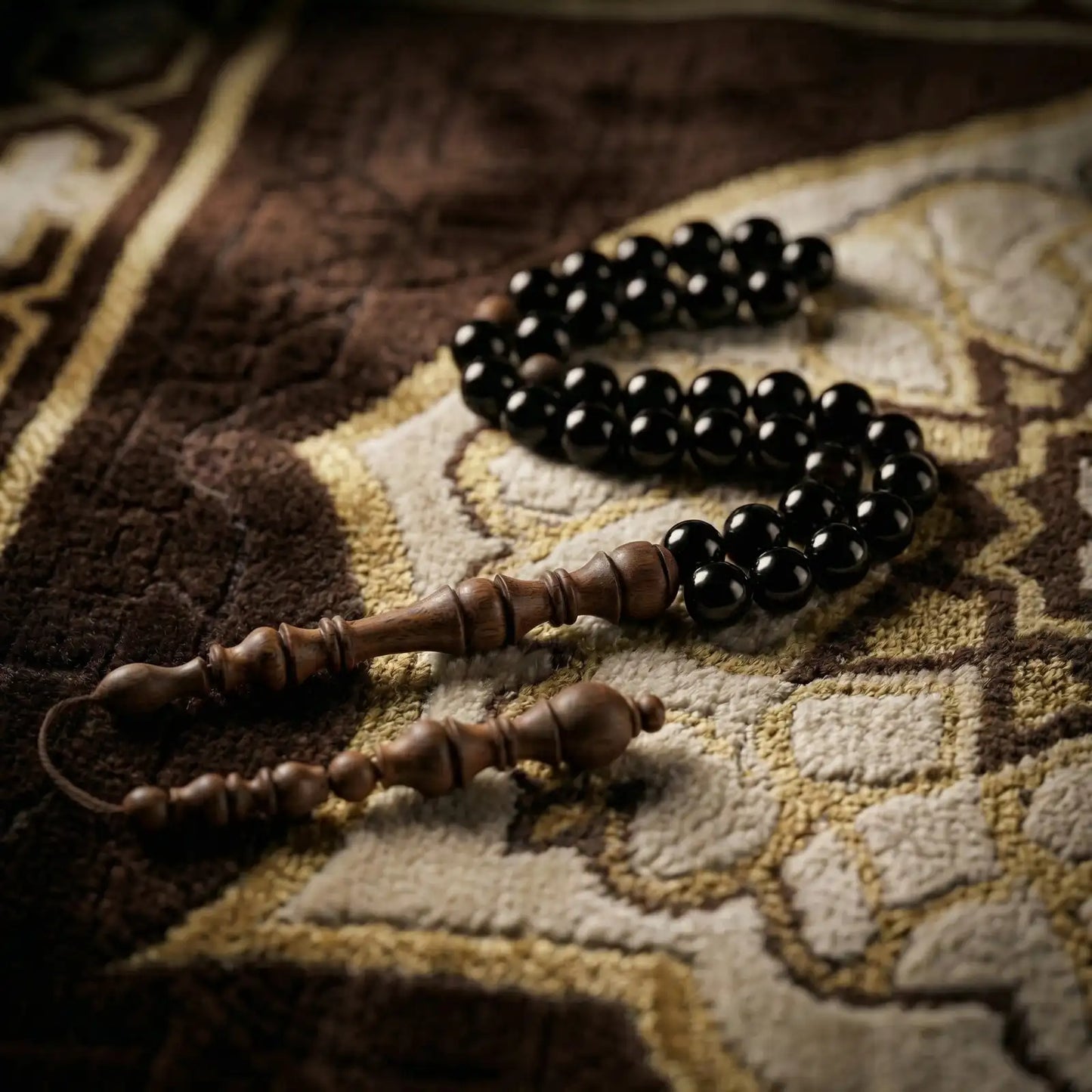 Black Tourmaline Rosewood Misbaha | Tasbih – 33 Beads 10MM
     