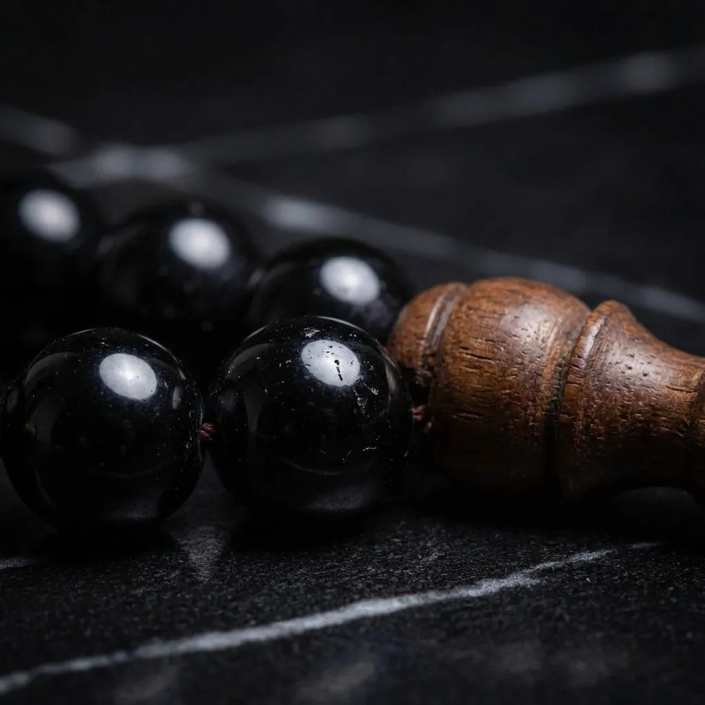 Black Tourmaline Rosewood Misbaha | Tasbih – 33 Beads 10MM
     