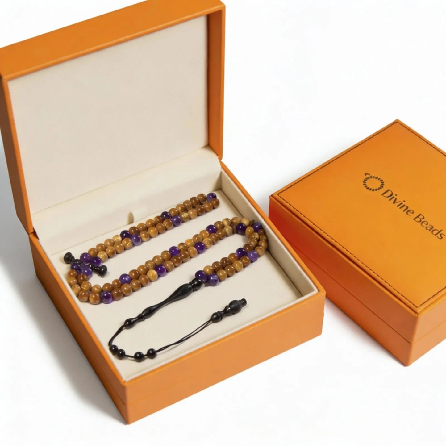 The Ancient Koka Wood Intermix With Amethyst Misbaha | Tasbih – 100 Beads 8MM
     