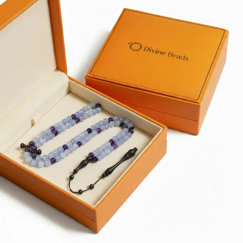 The InterMix Aquamarine With Amethyst Misbaha | Tasbih Prayer Beads – 100 Beads, 8MM
     