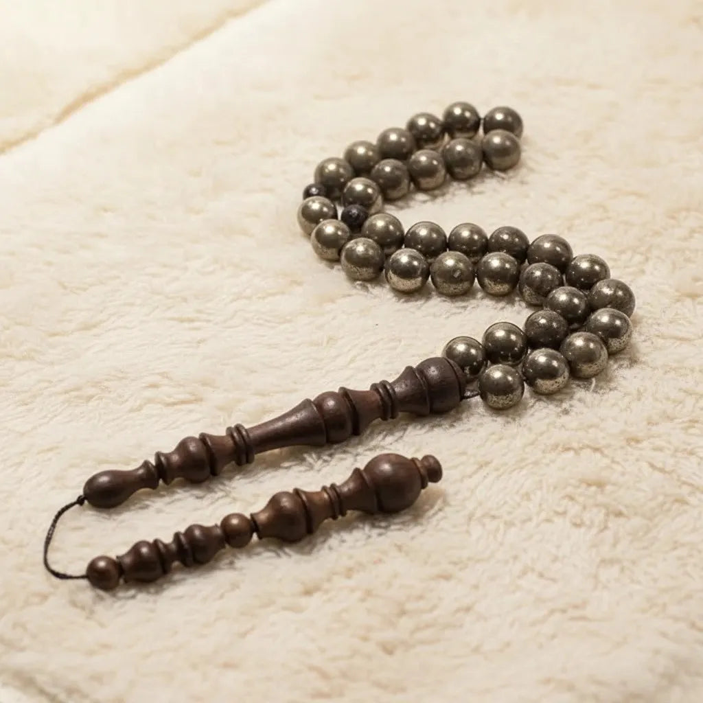 Pyrite Rosewood Misbaha | Tasbih – 33 Beads 10MM
     
