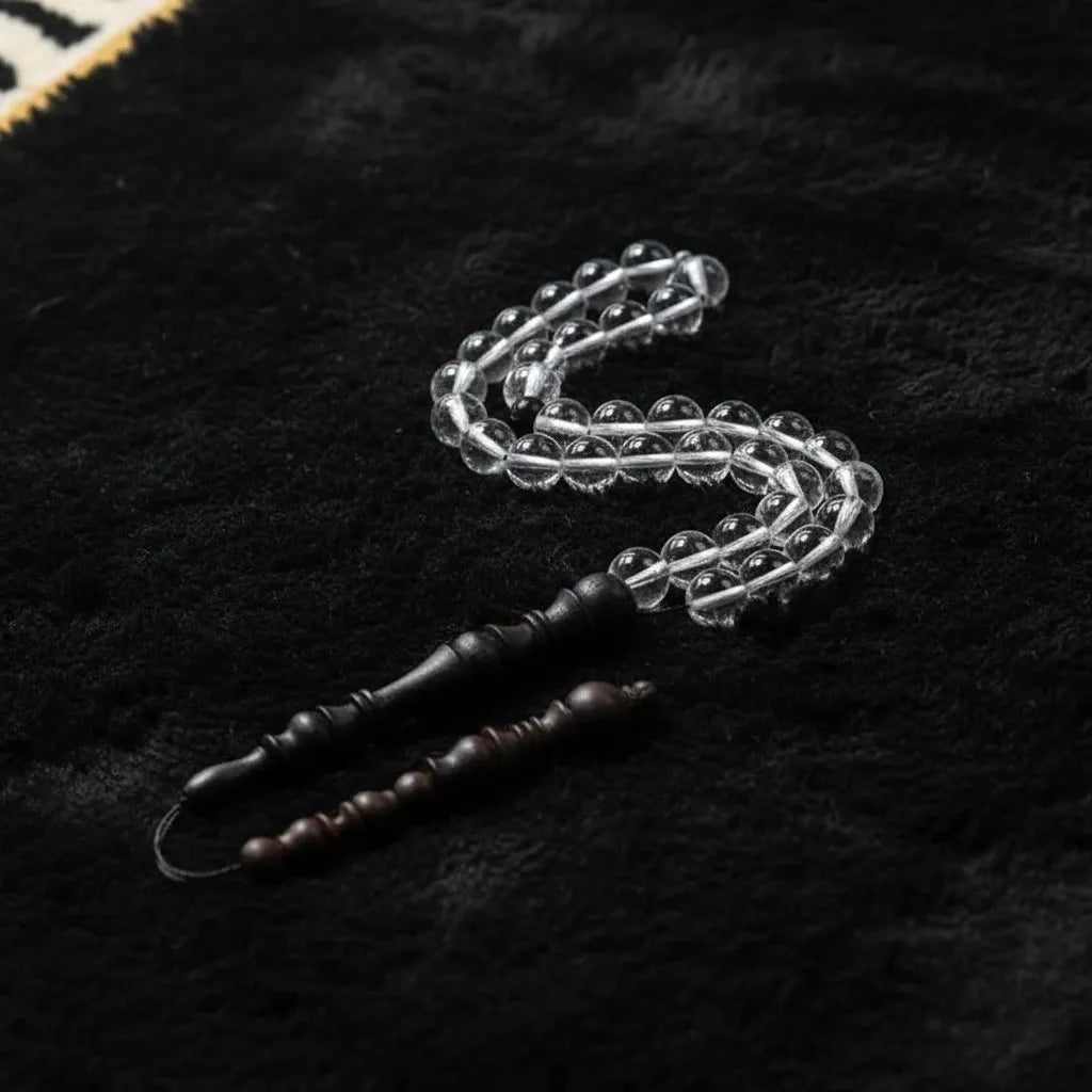 Crystal Quartz Rosewood Misbaha | Tasbih – 33 Beads 10MM
     