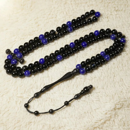The InterMix Lapis Lazuli With Black Aqeeq Misbaha | Tasbih – 100 Beads 8MM