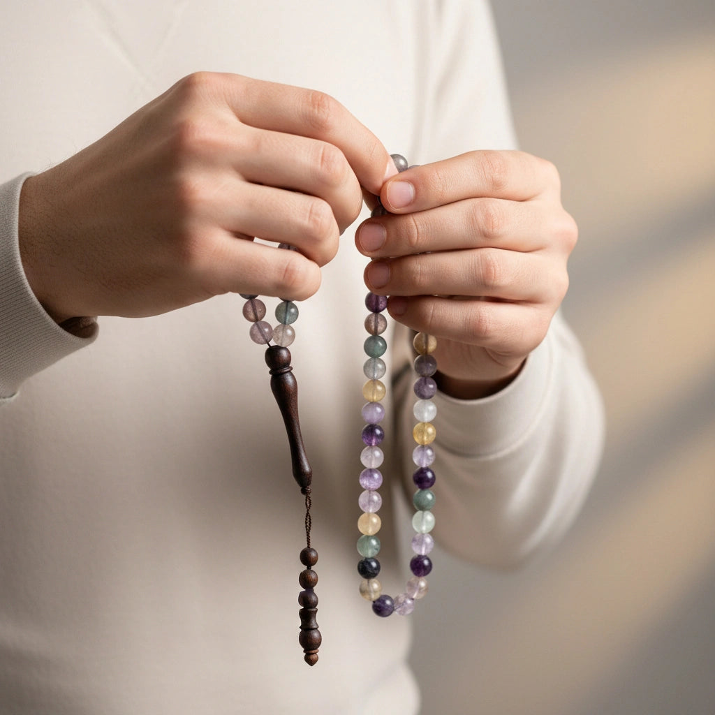 Purple Fluorite Rosewood Misbaha | Tasbih – 100 Beads 8MM
     