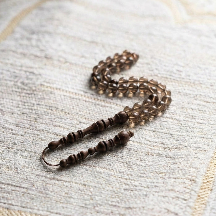 Smokey Quartz Rosewood Misbaha | Tasbih – 100 Beads 8MM
     
