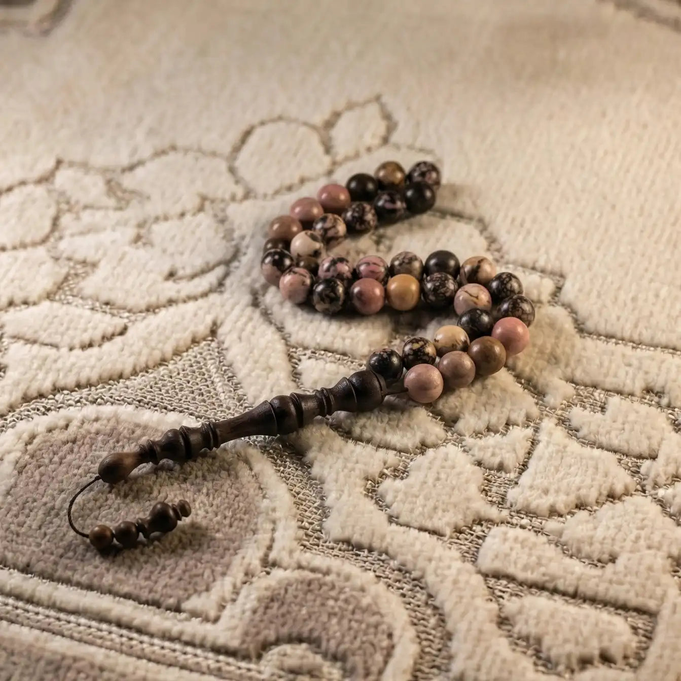 Rhodonite Rosewood Misbaha | Tasbih – 33 Beads 10MM
     