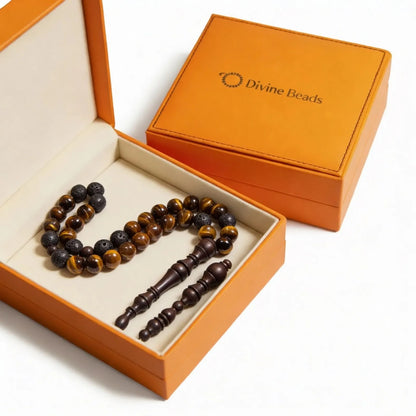 Tiger Eye, Black Lava Rosewood Misbaha | Tasbih – 33 Beads 10MM
