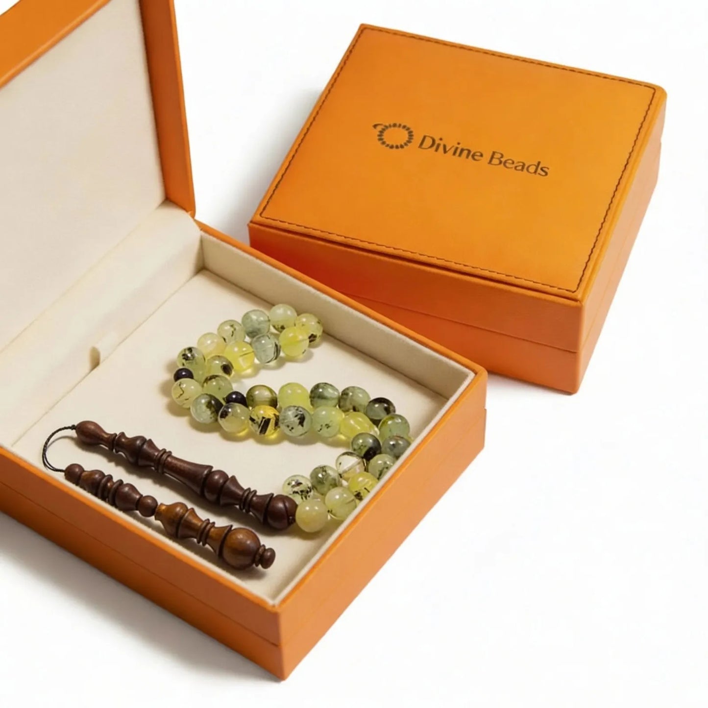 Prehnite Rosewood Misbaha | Tasbih – 33 Beads 10MM
     