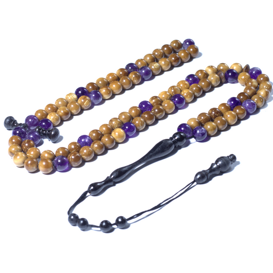 The Ancient Koka Wood Intermix With Amethyst Misbaha | Tasbih – 100 Beads 8MM
